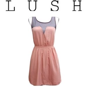 LUSH pink/sheer key whole button back dress size M
